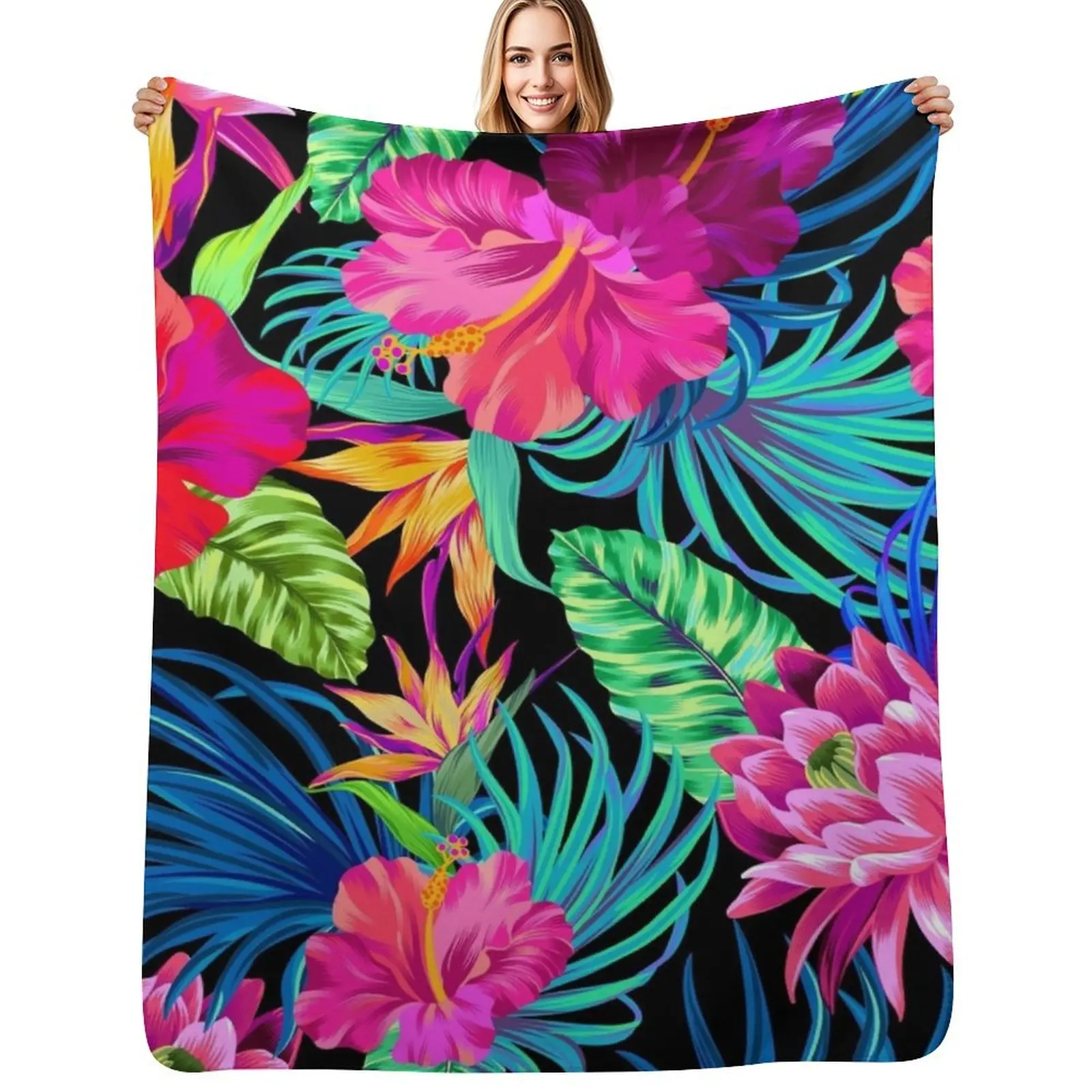 Drive You Mad Hibiscus Pattern Throw Blanket Soft Solid Color Blanket for Couch Bed