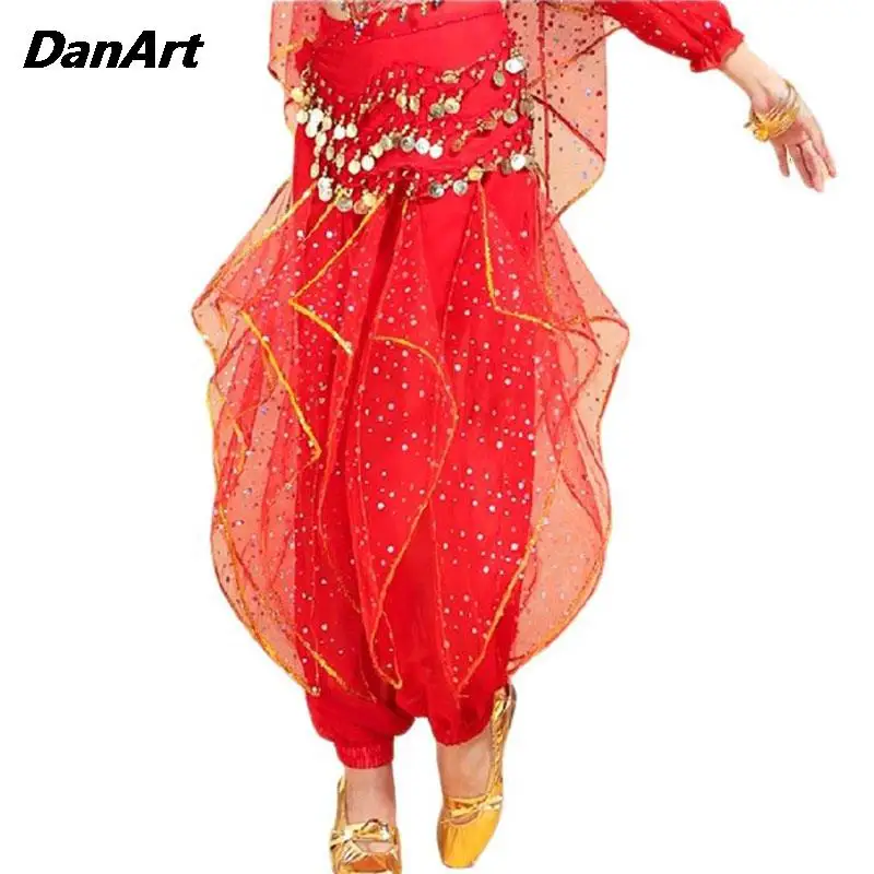 Ladies Indian Dance Costumes Belly dance skirt pants Performance Costumes Gold Coin sequins Rotating  Harem Pants