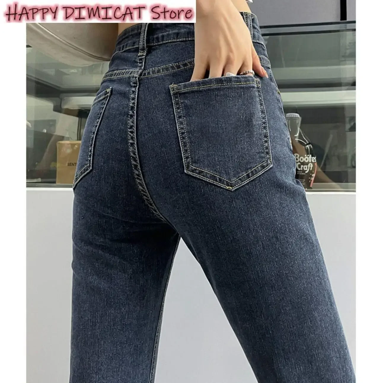 

Vintage Straight Jeans for Women, High-waisted, Split Cropped Pants, Design, Feeling Stretch, Spring, New