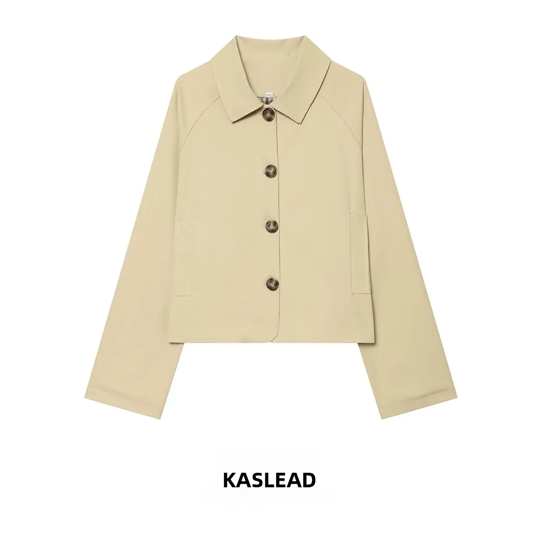

KASLEAD New Fashionable Minimalist Short Coat Jacket for Women Street Style Long Sleeve Button Closure Polyester Fiber