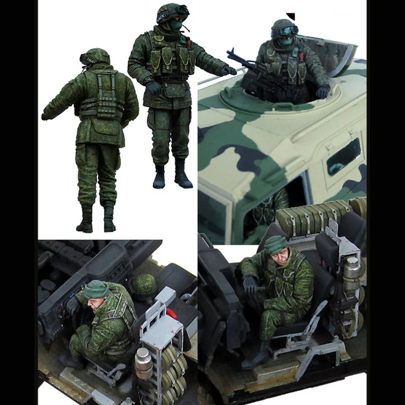 1/35 Druckguss-Harzfiguren-Modellbausätze, modernes russisches bewaffnetes Panzerfahrzeug, Soldat für 2 Personen, zerlegtes und unbemaltes Spielzeug