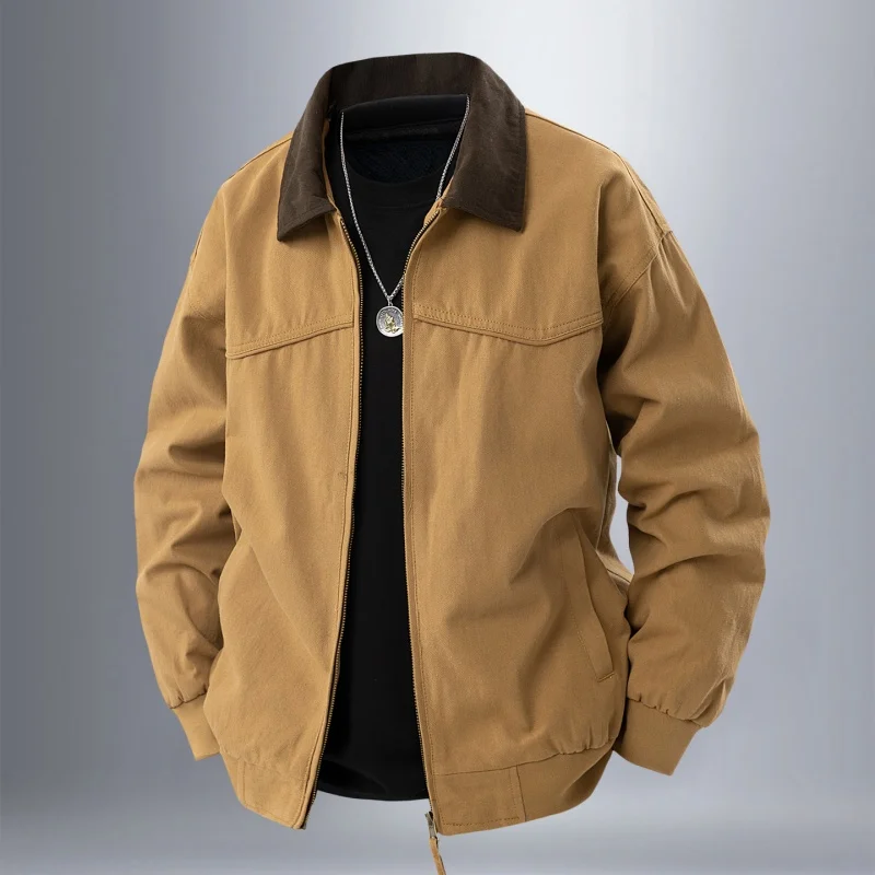 

Faionable American Retro Workwear Jaet Men's Spring Autumn New Sle Casual Detroit Coat Loose Fit Polyester Fiber Long S...