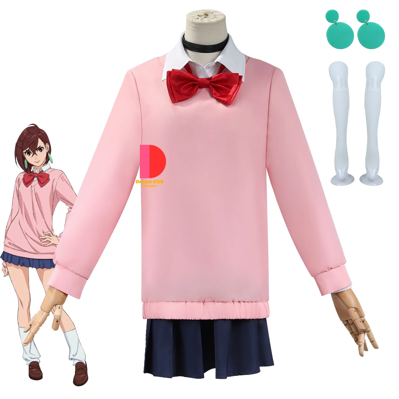 

Dandadan Momo Ayase Cosplay Costume with Earring Anime High School Schoolgirl Uniform Set Comic-Con JK Uniform Skirt New Arrival