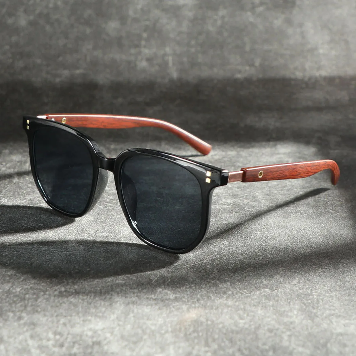 Retro Wood Grain Square Frame Sunglasses, Unisex Uv Protection Sunglasses, Classic Black Frame