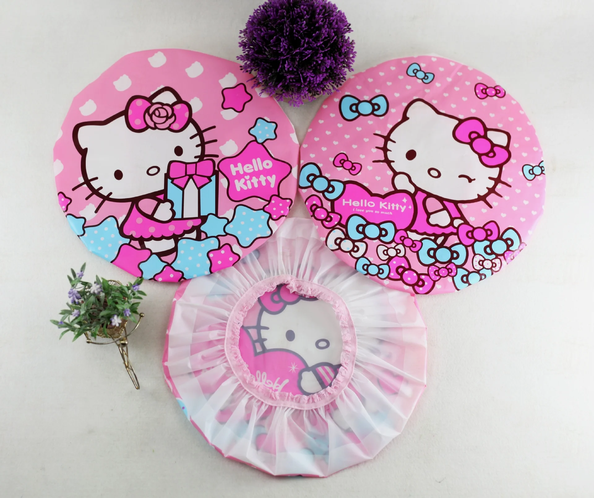 Sanrio Kawaii Random Hello Kitty Shower Cap Waterproof Thickened Cartoon Cute Kitchen Oil Resistant Hair Dye Cap Portable Travel