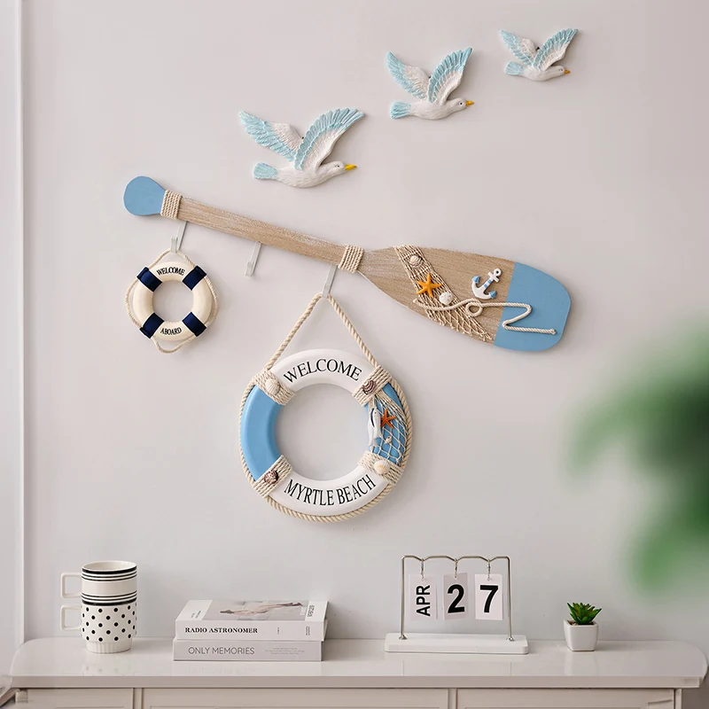 

Coastal Oar Decoration Hook Mediterranean Style Hanging Decor for Children's Room Entrance Key Hook Retro Living Room Pendant