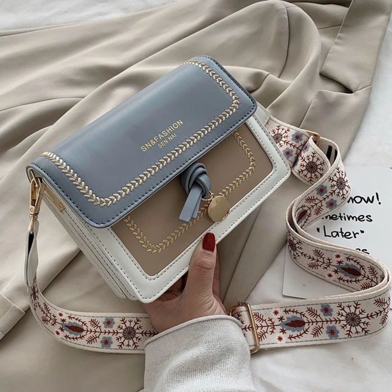 Fashion Simple Shoulder Messenger Bag Contrast Color Leather Crossbody Bags For Women 2023 Ladies Handbag Ladies Cross Body Bag