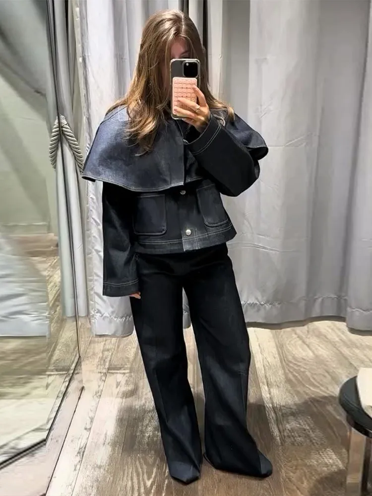 Chic Women’s Jacket Turn-down Collar Full Sleeve Single Breasted Denim Female Jackets 2025 Autumn Clock Fashion Lady Outwears 4 Chic Women's Jacket Turn-down Collar Full Sleeve Single Breasted Denim Female Jackets 2025 Autumn Clock Fashion Lady Outwears 4