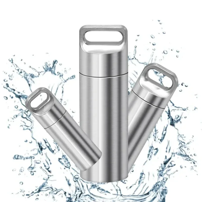 Sealed Can Small Tool Parts Storage Bottle With Keychain 304 Stainless Steel Waterproof Mini Sealed Can Pill Portable Container