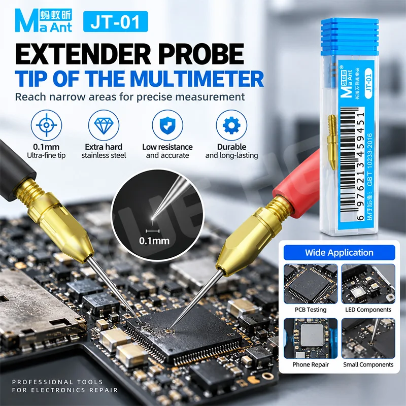 MaAnt JT‑01 Multimeter Probe Tips 0.1mm Super Sharp Extender Test Needle For PCB IC Motherboard Circuit Measurement Repair Tool