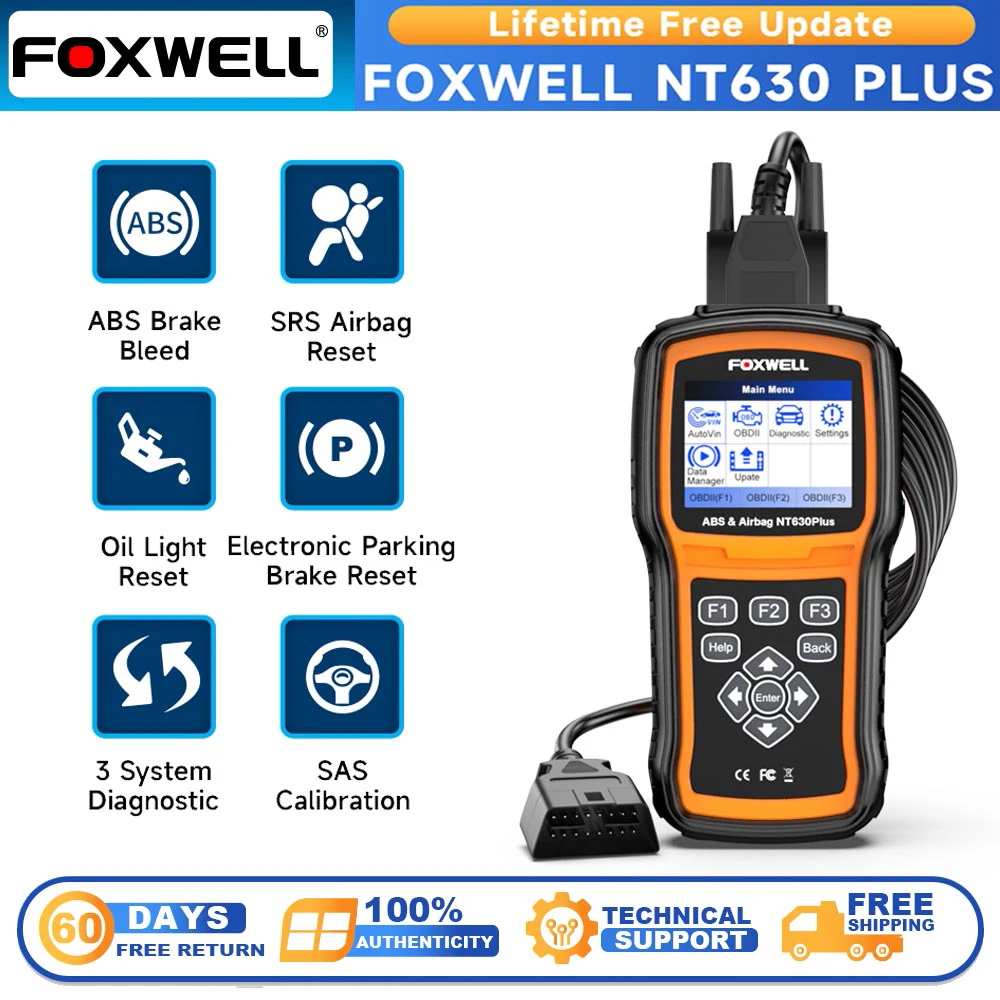 FOXWELL NT630 Plus Wireless OBD2 Automotive Scanner Diagnostic Tool for Code Reader SRS Airbag ABS Brake Bleed Scan Tester