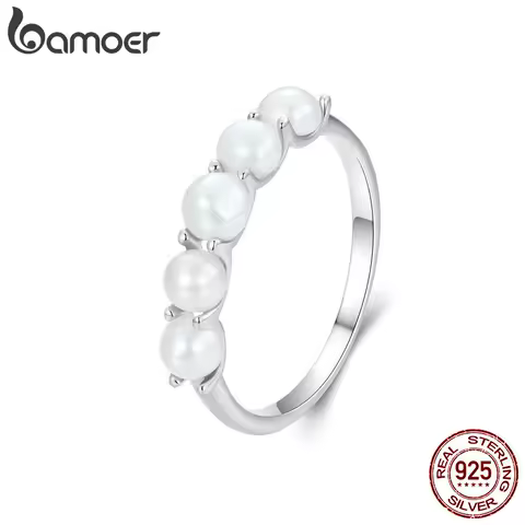 Bamoer 925 Sterling Silver High-quality Natural Pearl Finger Ring for Women Party Engagement Elegant Fine Jewelry Gift