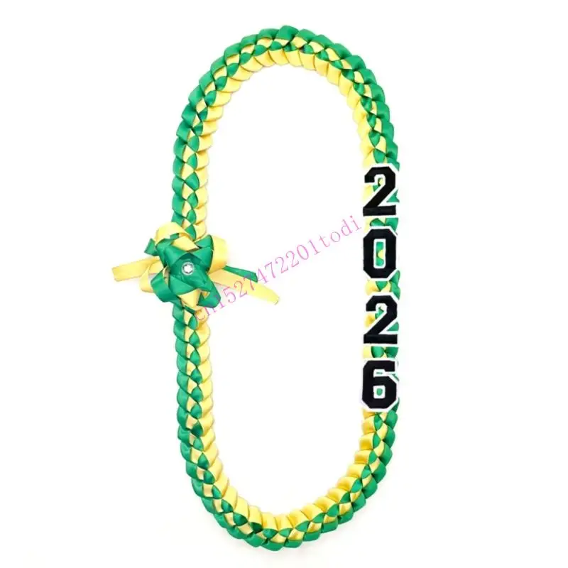 Colorful Graduation Lariat Necklace With Year Charm Polyester Braided Cord M76B