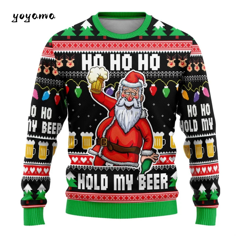 Ugly Christmas Sweatshirt For Men Women Funny Cartoon Santa Claus Graphic Crewneck Sweatshirt Tops New Year Holiday Pullovers