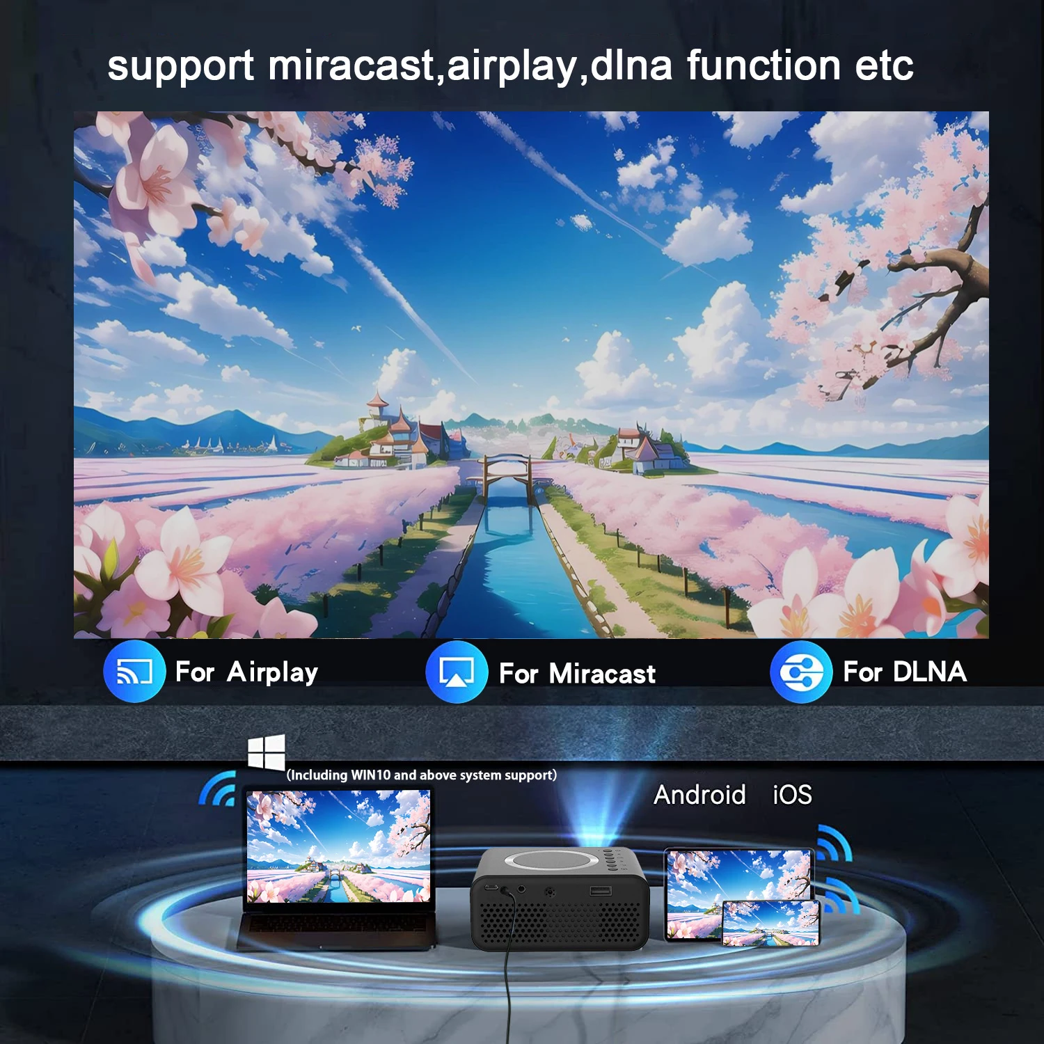 جهاز عرض صغير YT300 للمكتب التجاري والسينما المنزلية، محمول، ذكي خارجي، LED عالي الدقة بالكامل، مشروع محمول وهاتف محمول