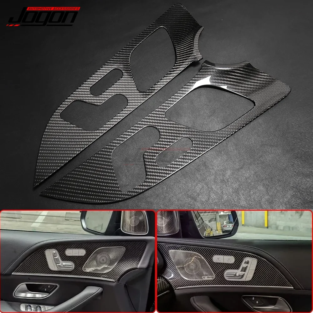 2pcs Rear Door Armrest Seat Adjust Button Speaker Covers For Mercedes Benz GLE Class W167 GLE350 400 2020 GLS X167 Carbon Fiber