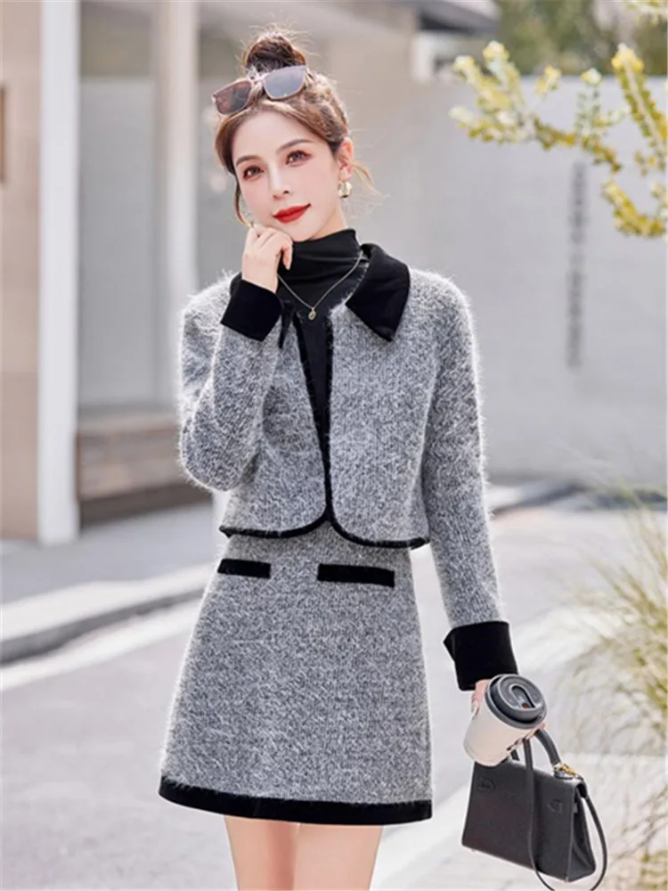 2025 New Tweed Style Women's Woollen Short Jacket Skirt 2-Piece Set Padded Shoulder Length Fashion Dresses Conjuntos Femininos