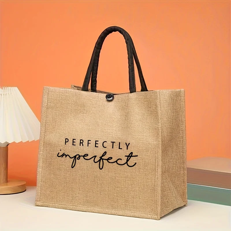 Women S Fashion Handbag Unique Rope Pattern Beige Fabric Random Print with Fixed Shoulder Strap and Buttons Travel Gifts