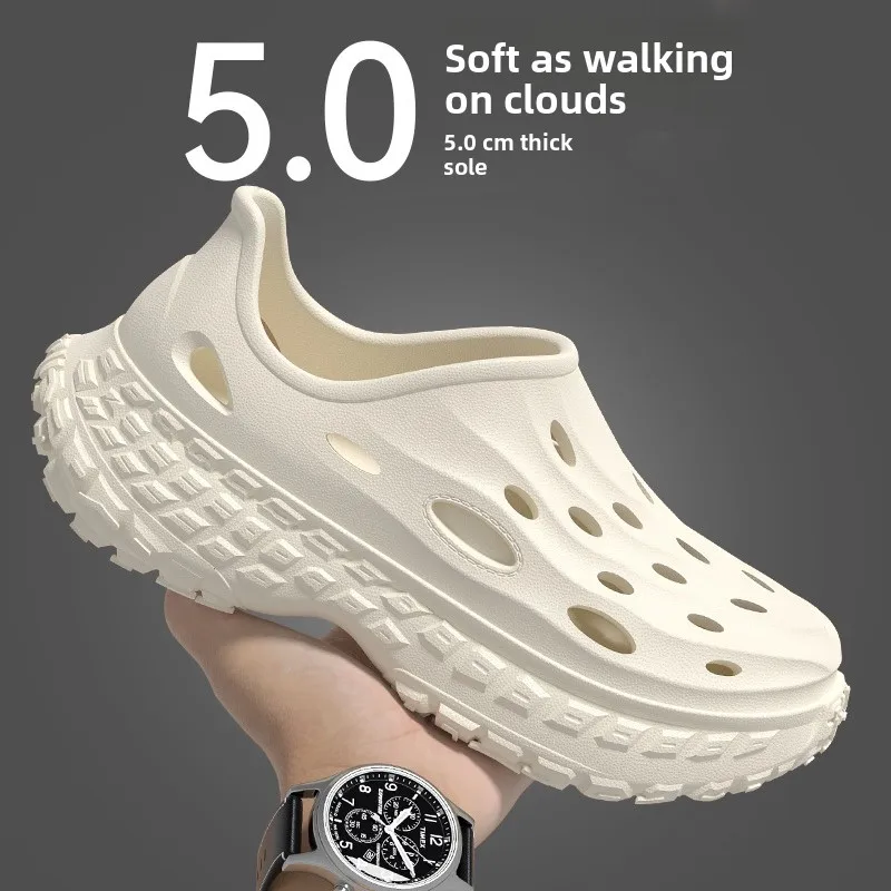 Men's Sandals Summer Outdoor Beach Sports Anti-slip Thick Bottom Head Cover Hole Hole Shoes Casual Breathable EVA Footwear