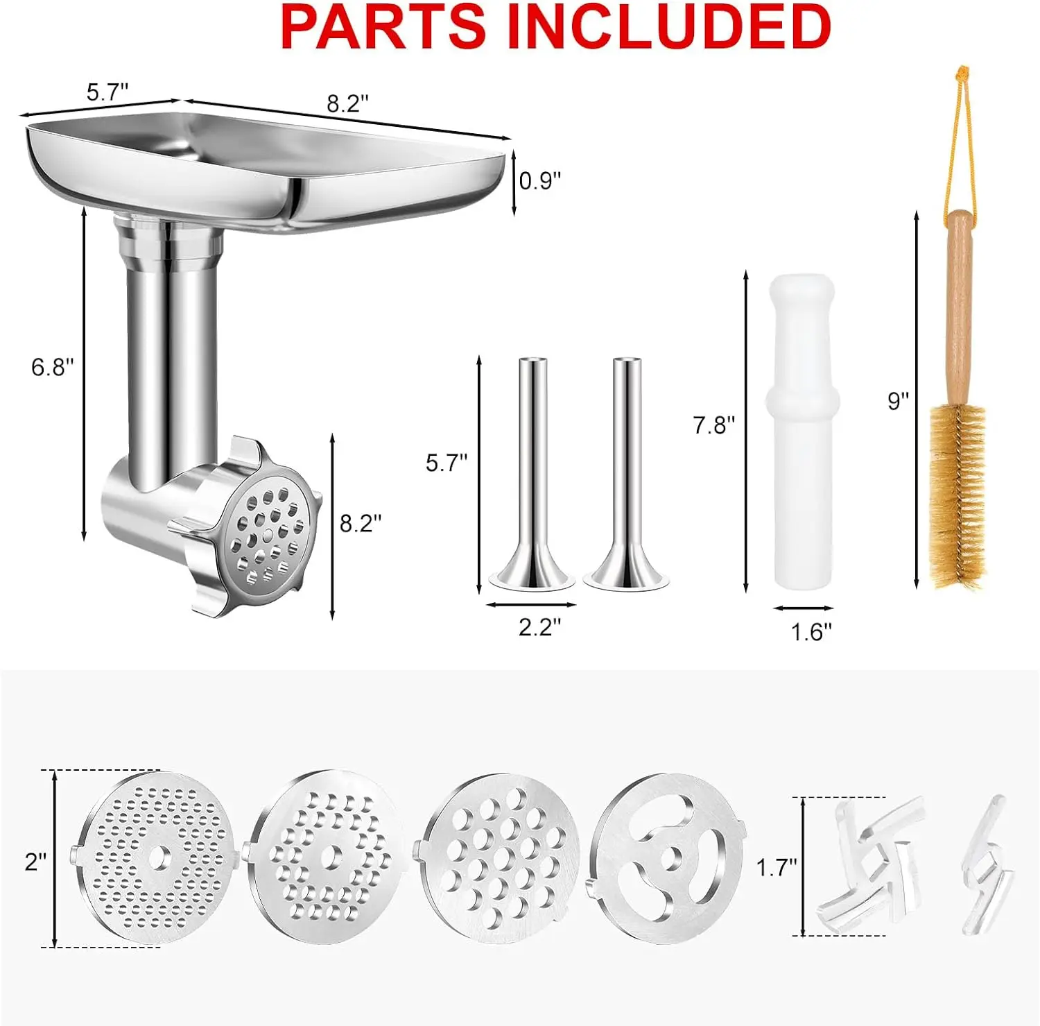 Universal Meat Grinder Sausage Stuffer Attachment for Stand Mixers Stainless Steel SM-50 Series