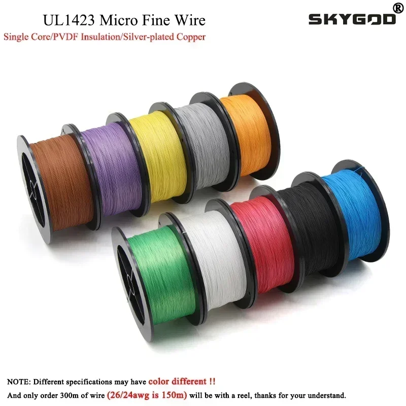 

5/10/50M UL1423 PTFE Wire Silver Plated Copper 38/36/34/30/28/26/24AWG High Temperature Electronic Single Core Micro Fine Cable