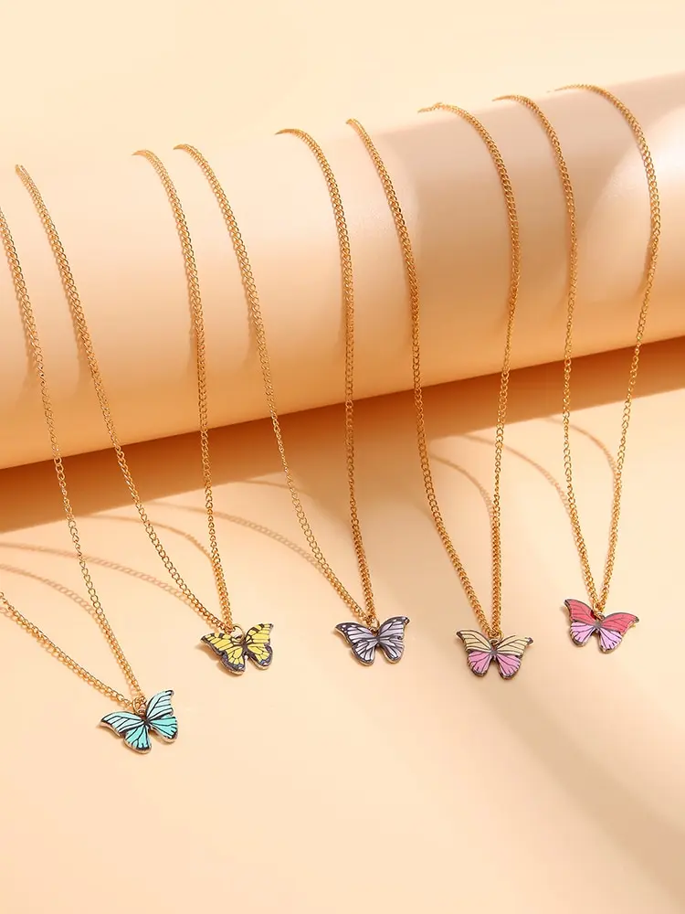 5Pcs Fashion Women Necklace Korea Style New Butterfly Pendant Necklace Gift For Girl Cute Lovely Neck Jewelry Wholesale Jewelry