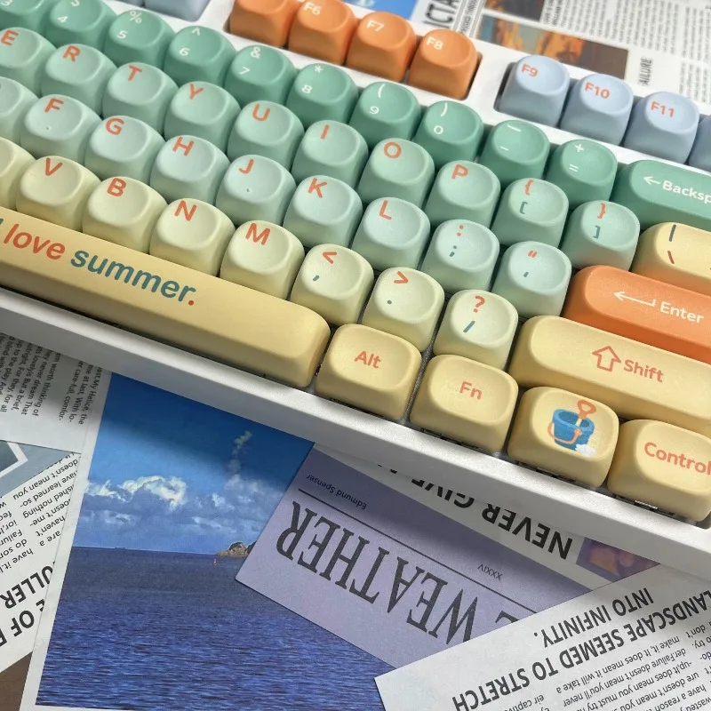 

Летние тематические колпачки для клавиш MOA, милые и персонализированные колпачки для клавиш, креативный материал PBT, подходит для клавиш 68/104/108