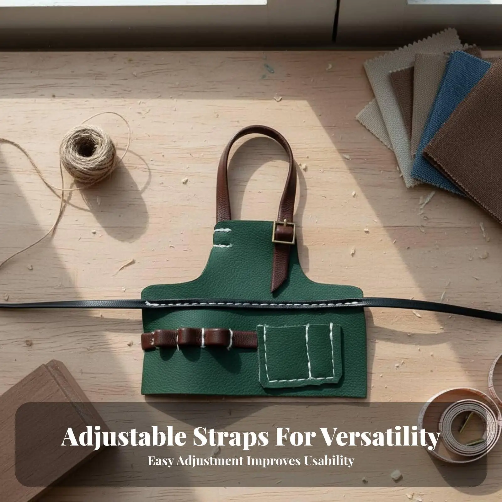 Leatherette Apron for BJD Dolls with Miniature Tools Set Adjustable Strap Green Faux Leather Repairman Costume Accessories