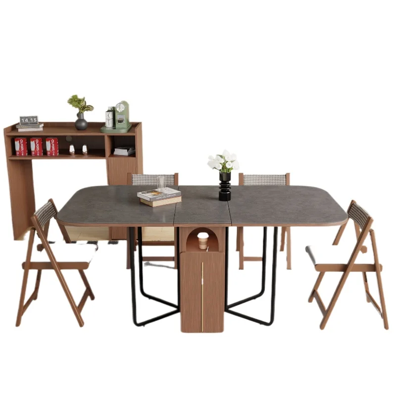 

Комбинация складного обеденного стола и стула из каменной плиты, встроенный боковой шкаф для небольшой квартиры, выдвижной