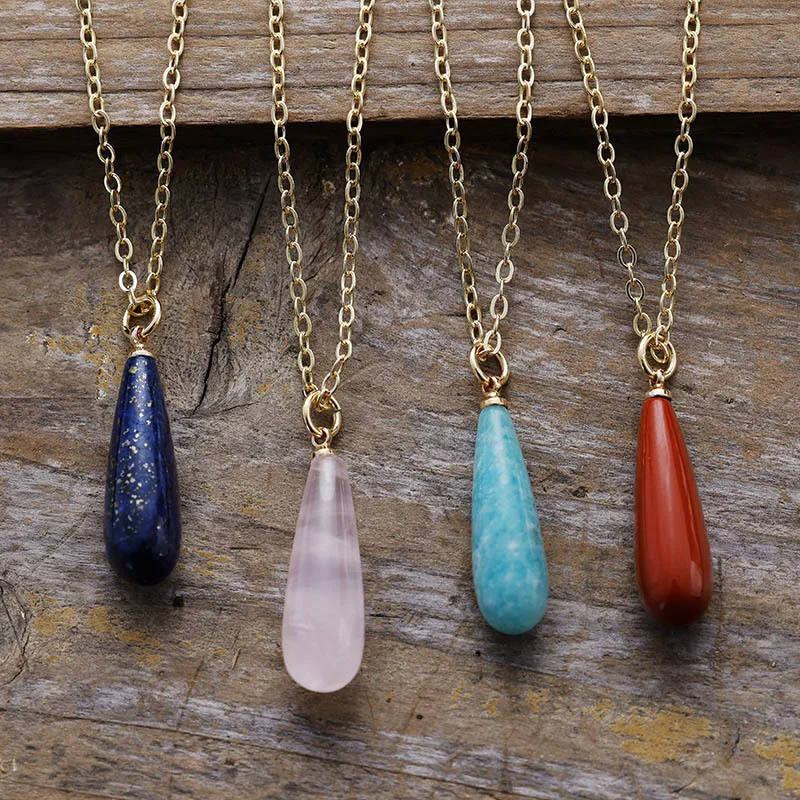 

Natural crystal water drop pendant necklace