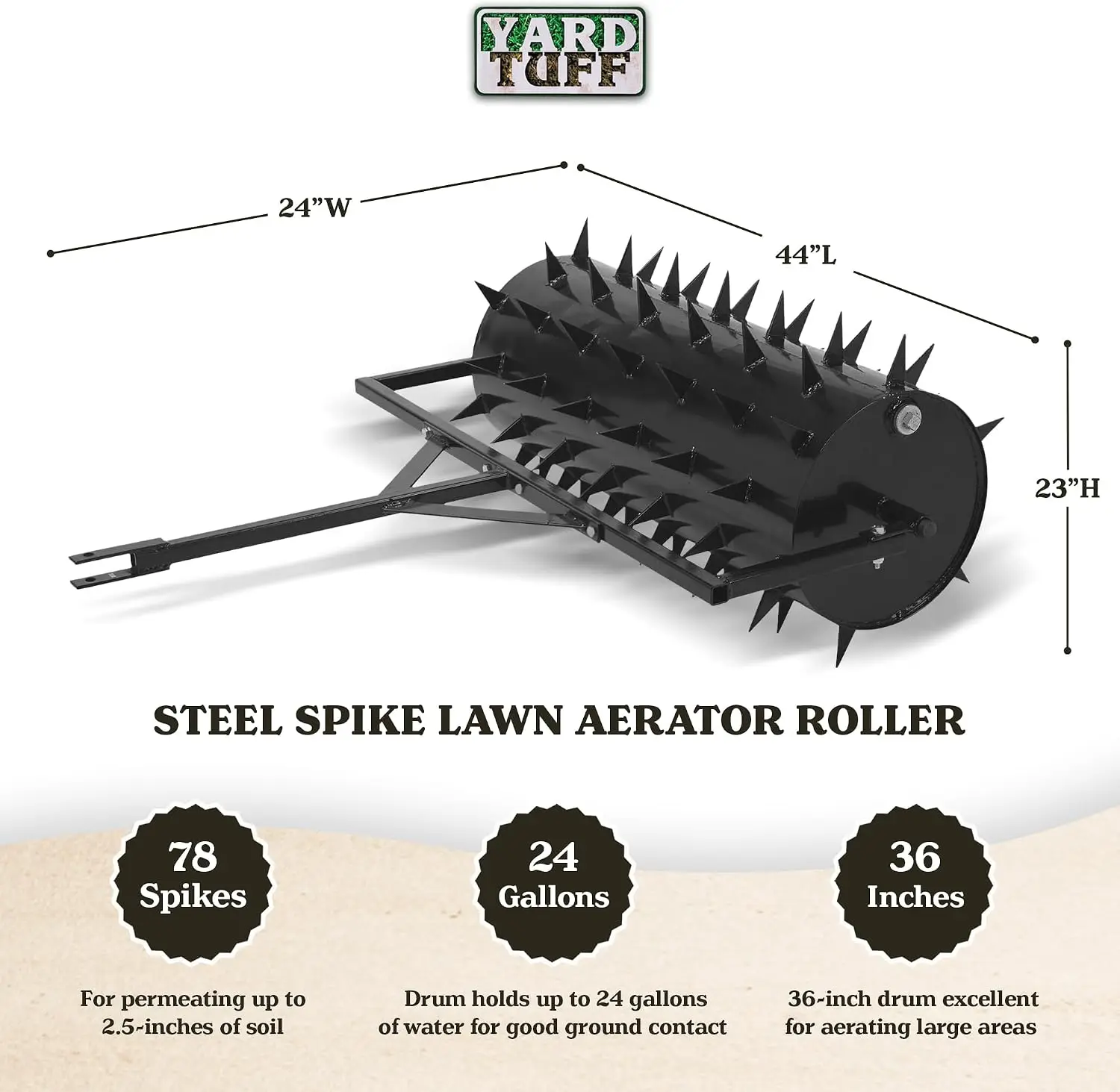 Drum 36 Inch Wide Behind Lawn Mower ATV Yard Grass Aerator Roller with 78 Steel Spikes and 24 Gallon Water Holder for Gardening - view 3