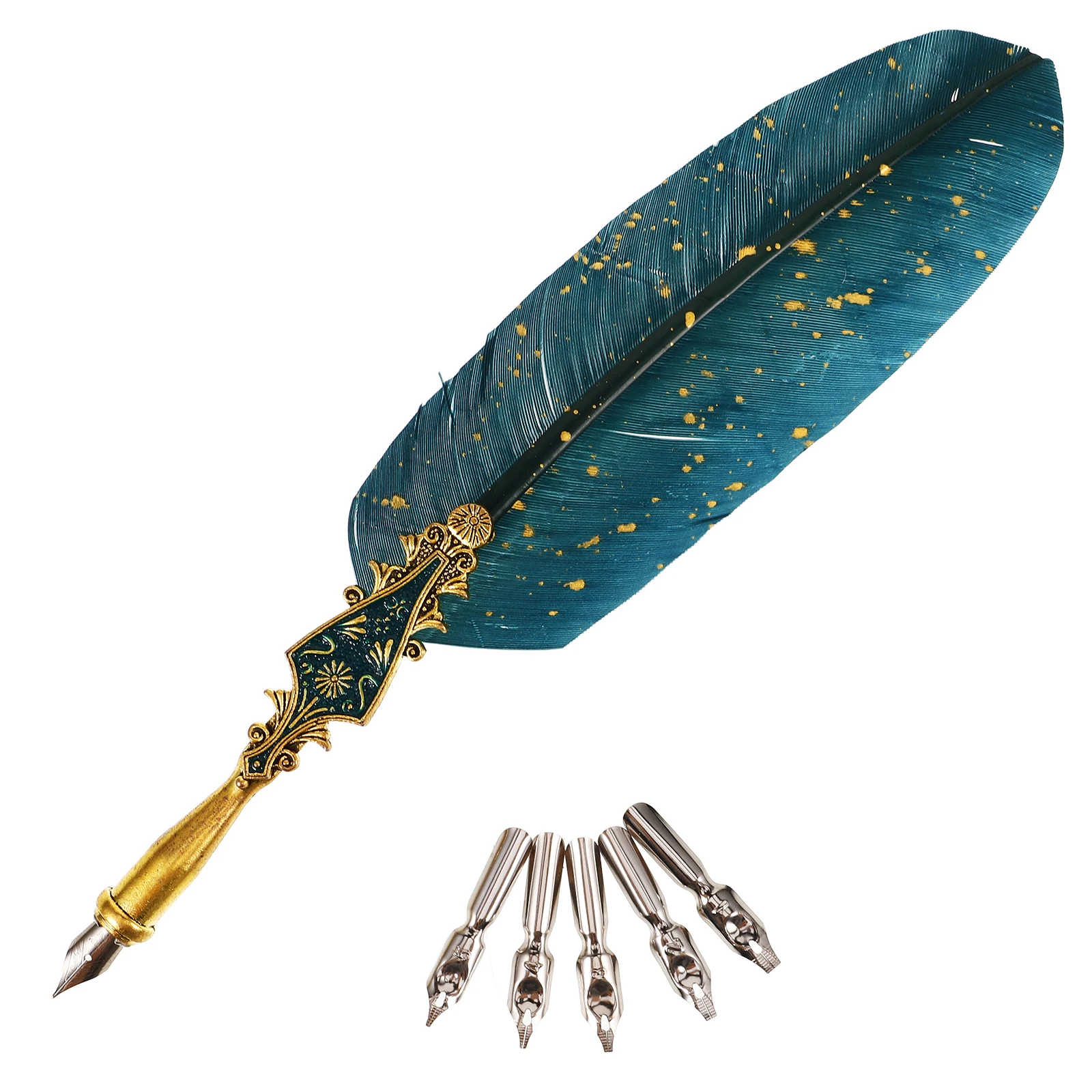 

6 Pieces Quill Pen Set Vintage Calligraphy Pens Retro Style Liquid Masking Fountain Practice Writing Tool Student Office Gift