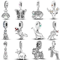 Simple Animal Series 925 Sterling Silver Dinosaur Elk Rabbit Trendy Charms Beads 3mm DIY Fine Jewelry Making