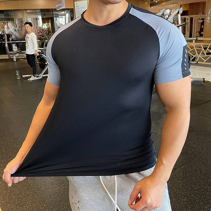 Summer Men Sports T-shirt Quick Dry Short Sleeve Tops Running Training T Shirt Elastic Sport Shirt Fitness Gym Clothing For Man