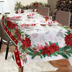Christmas Flowers Tablecloth Holiday Party Decor Kitchen Tablecloth For Winter Christmas Waterproofs Table For Rectangular Table