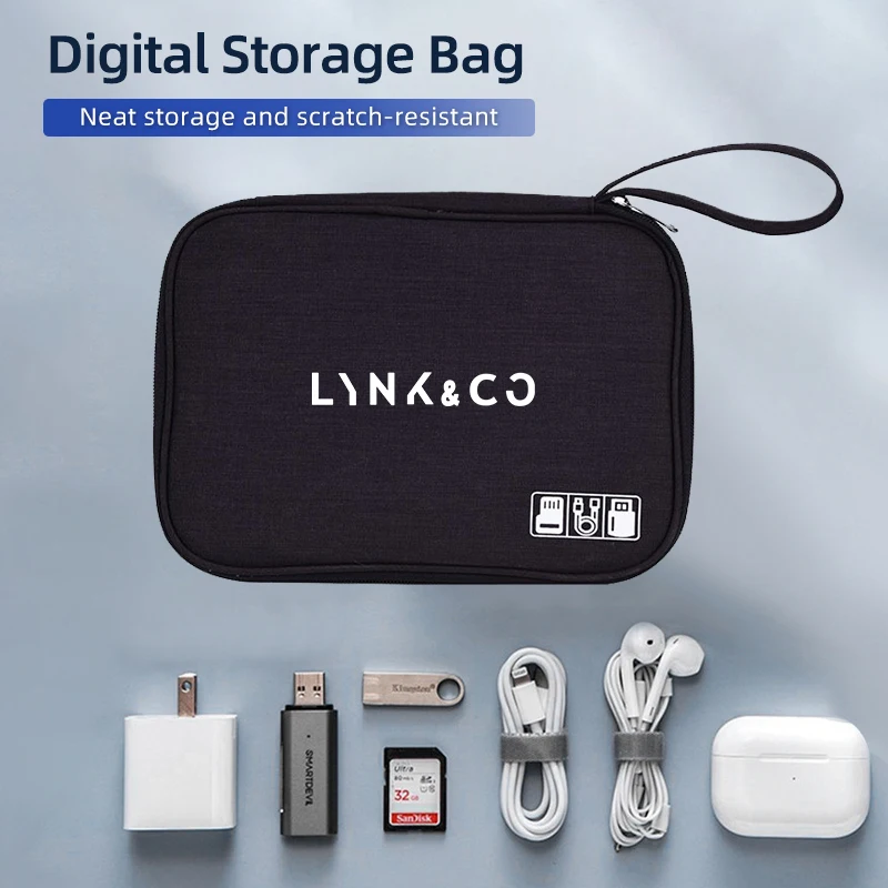 Car Logo Digital Storage Bags Electronics Organizer Bag Data Line Charger Plug Storage Tools For LYNK&CO Co 01 02 + Hatchback 03