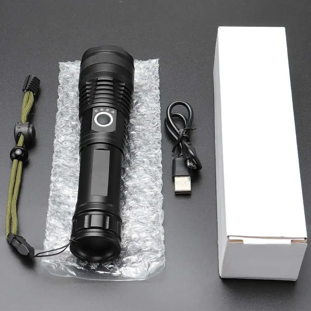 High Power XHP50 Led Flashlight Rechargeable 4 Core Torch Zoom Usb Hand Lantern For Camping, Outdoor & Emergency Use