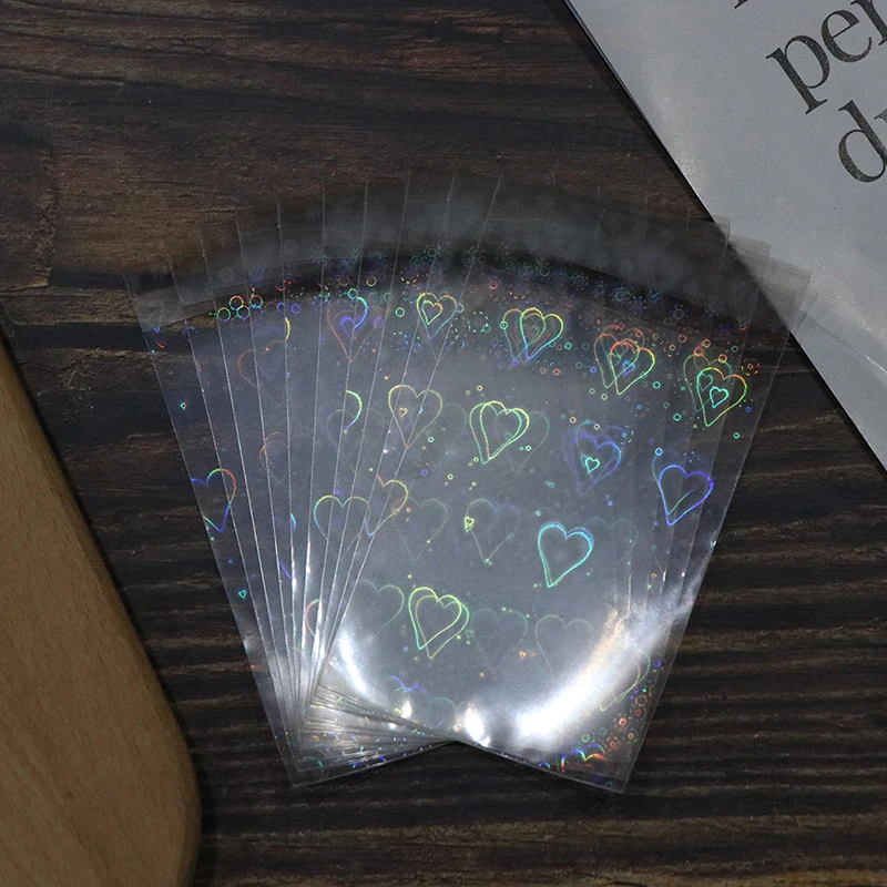 

11.4*6.5CM Love Pattern Laser Transparent Package Bag Self-adhesive Pouch Small Card Protective Cover Photo Storage Collection