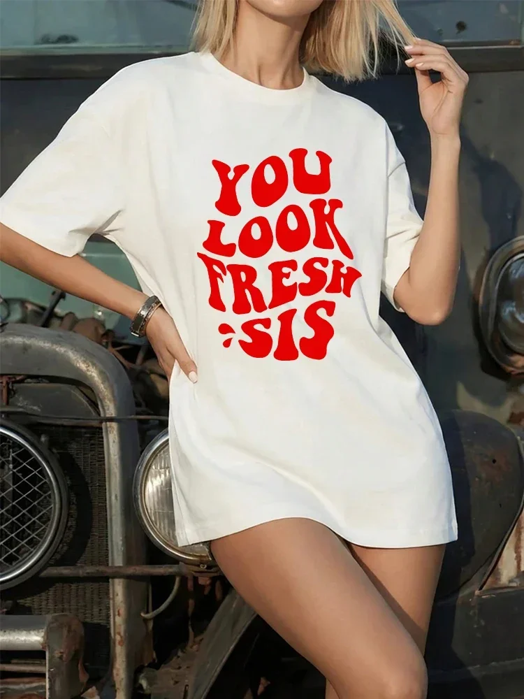 Camiseta con Estampado YOU LOOK FRESH SIS, Primavera-Verano 2026, Nueva Camiseta Oversize para Mujer, Cómoda, Informal, Suave, de Manga Corta, para el Hogar y Exteriores
