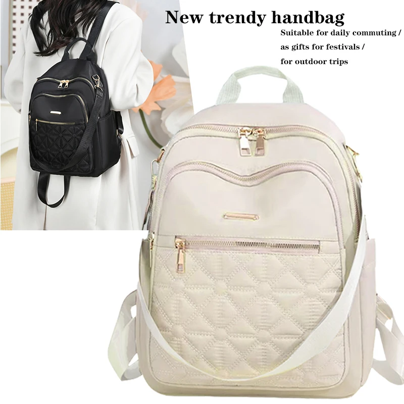 Women Quilted Backpack PU Leather Casual Daypack Multi Pocket Travel School Bag Convertible Shoulder Bag For Ladies Daily Use