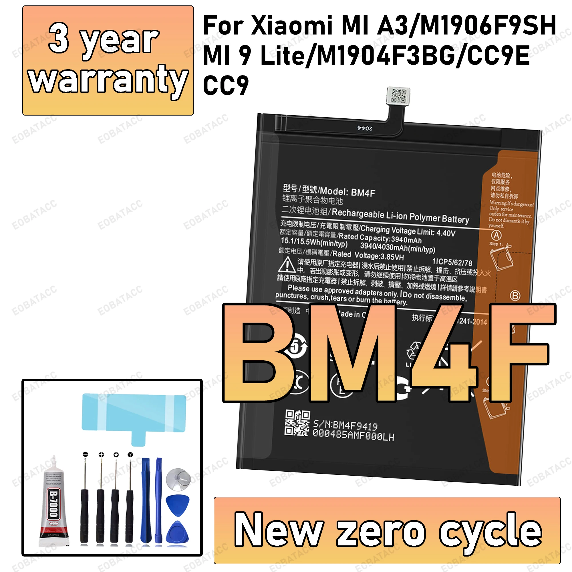 

100% New High Quality BM4F Battery For XIAOMI MI A3/M1906F9SH/MI 9 Lite Phone Replacement Bateria BATTERY +Free Tools