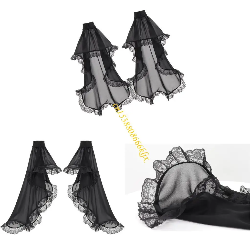 

Gothic Detachable Sleeves Victorian Long Tulle Gloves Sheer Mesh Arm Covers 066C