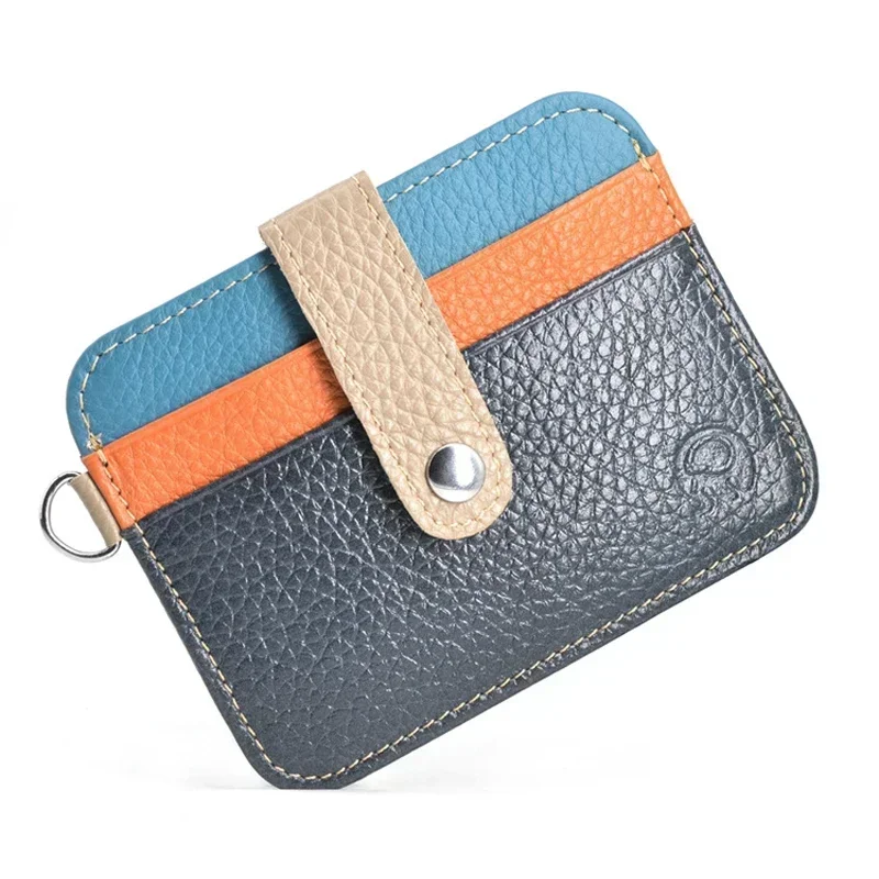 100% Cowhide Leather Thin Credit Card Holder Mini Wallets Key Holder for Bank Credit Card Case Bags Small Cash Purse Clip Pocket