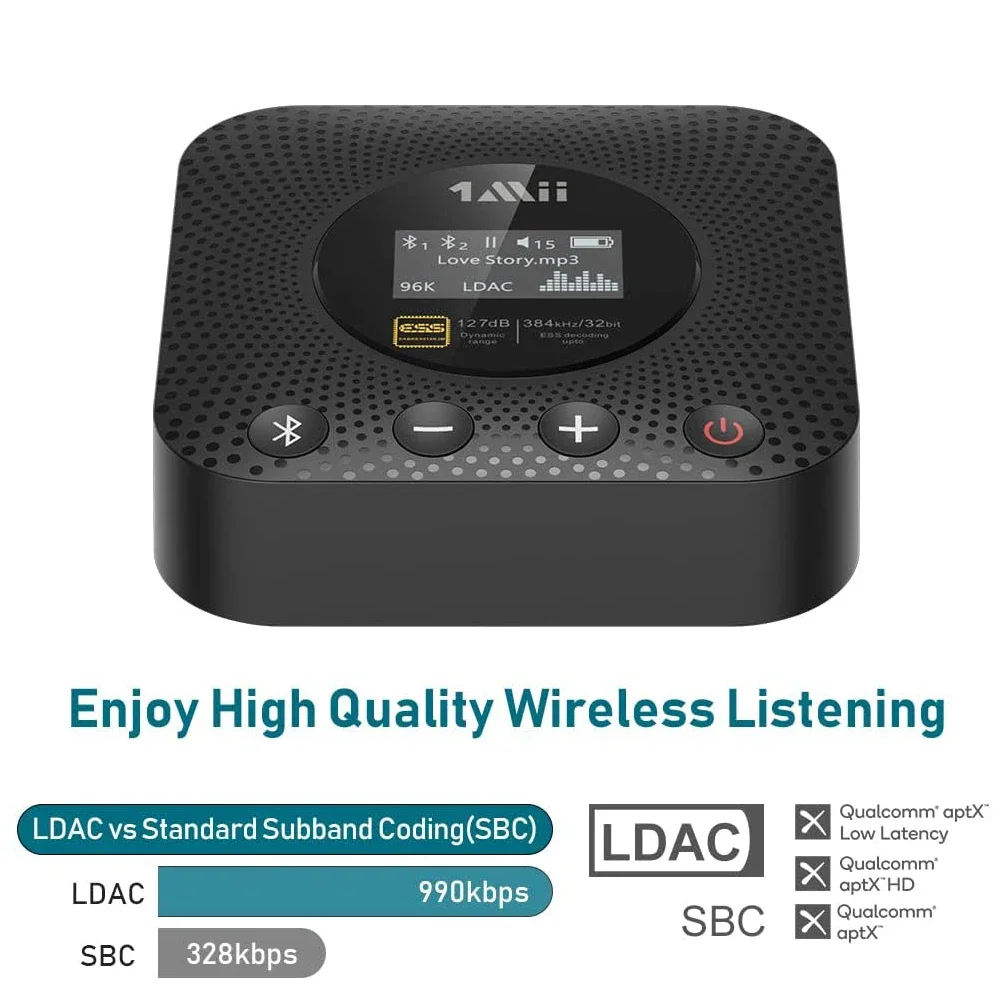 Hi-Res LDAC Bluetooth 5.1 Receptor de Música com Display OLED, Adaptador de Áudio Sem Fio, Receptor AV, Amplificador, 1Mii B06HD Plus, 2023