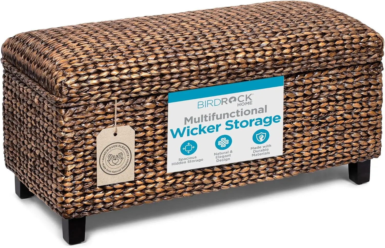 Wicker Storage Ottoman Bench with Lid - Large Rattan Chest for Blankets, Towels, and Shoes - Decorative Woven Trunk for Bedroom