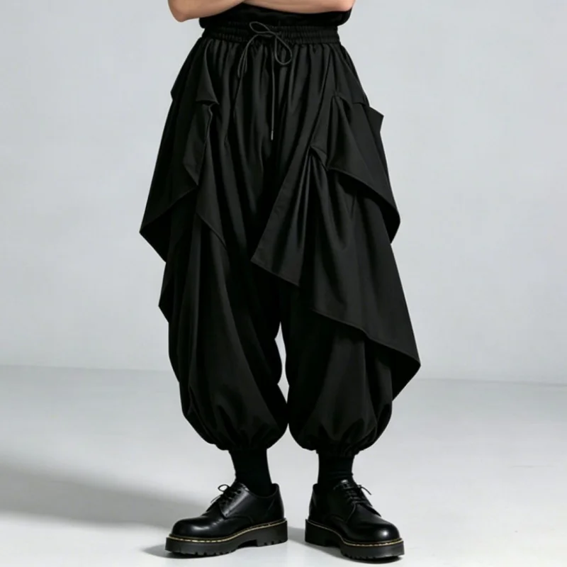 New men's pants in dark style, loose-fitting skirt-pants, casual pants, high-waisted irregular wide-leg pants A45