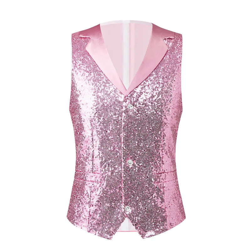 2024 otoño nuevo Color traje de lentejuelas Collar Rosa/Rosa-rojo/verde chalecos para hombres, presentador, cantante, vestido de coro de escenario,