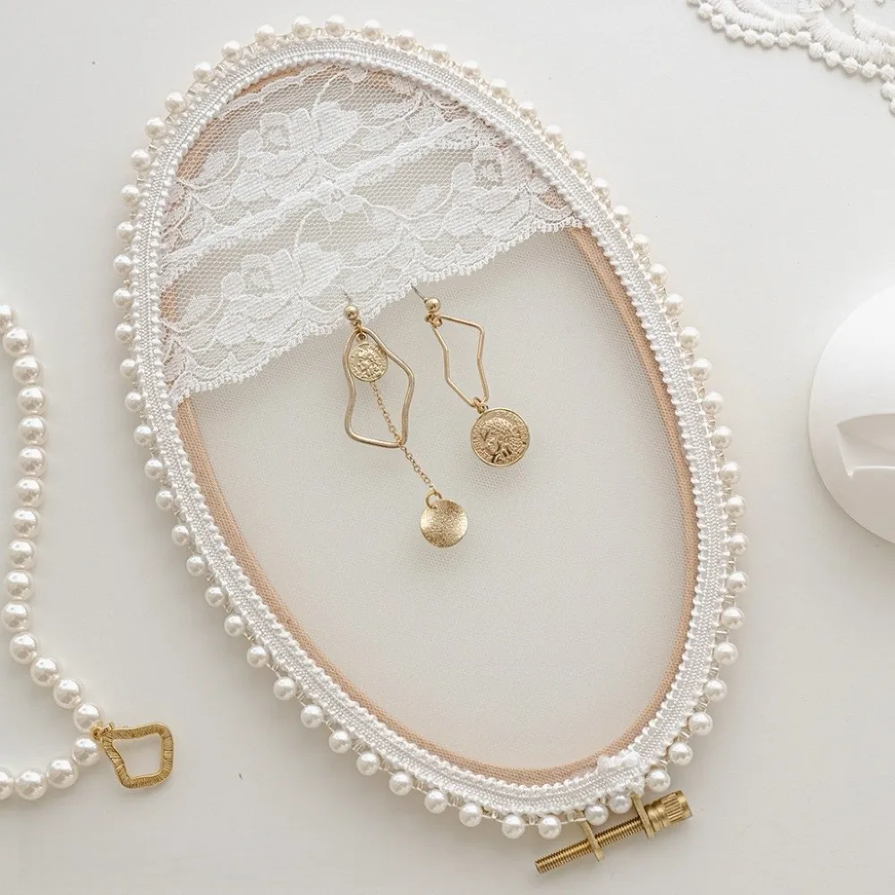 Wooden Frame Embroidery Lace Earrings Stand Flower Pearl Ear Studs Holder Macrame Plaster Base Jewelry Display Rack