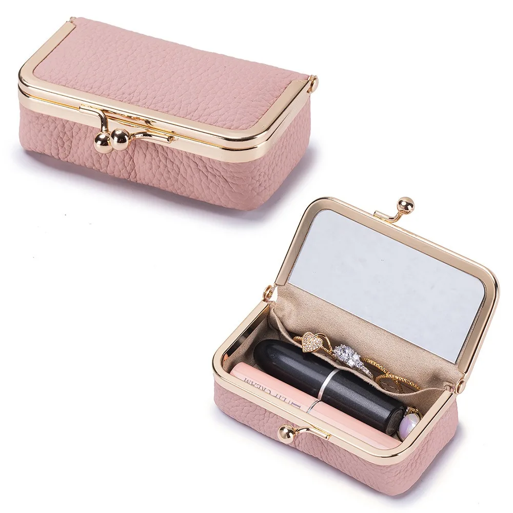 Mini Money Bag Portable Lipstick Bag with Makeup Mirror Exquisite Jewelry Storage Box Wallet Simple Makeup Bag Woman Girls