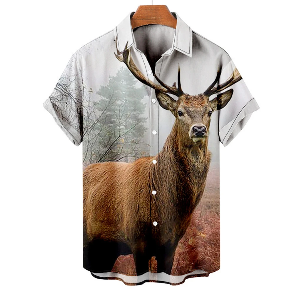 

Summer Funny Hawaiian Shirts 3d Print Deer Graphics Men Women Beach Short Sleeve Blouse Fashion Men's Vocation Lapel Camisa Boys